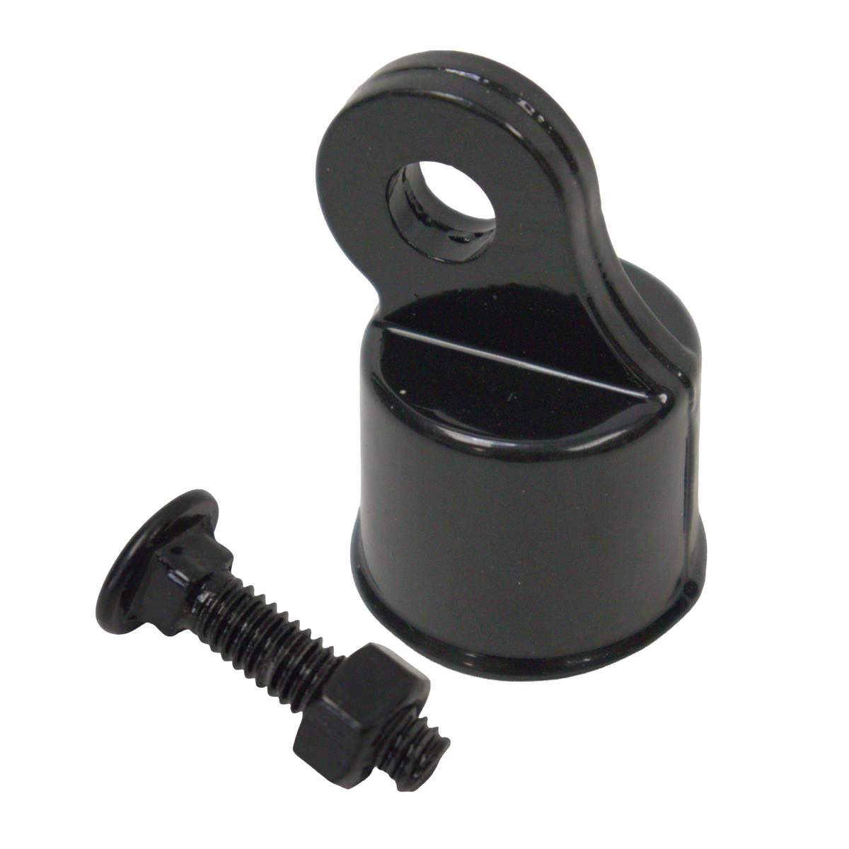 Aluminum RAIL END Powder Coated Black, 1 3/8", w/ Carriage Bolt